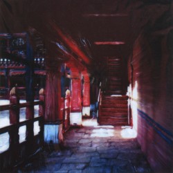 Sandy Shum. "Dappled Light of a Dzong Corridor."