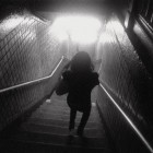Descending into L train station